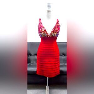 Sherri Hill Embellished Red Bodycon Mini Dress Size 2